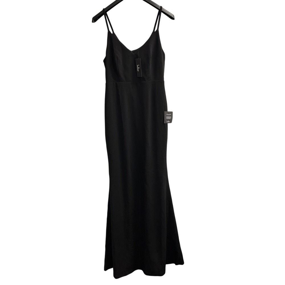 Lulus Dress Womens L Black Slip Maxiโ Cut Out Sleeveless Gown Event Gala LBD